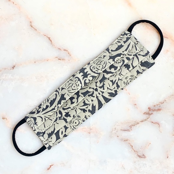 (2 LEFT) ADULT CLOTH FACE MASK_GRAY/CREME BROCADE - Picture 5 of 10